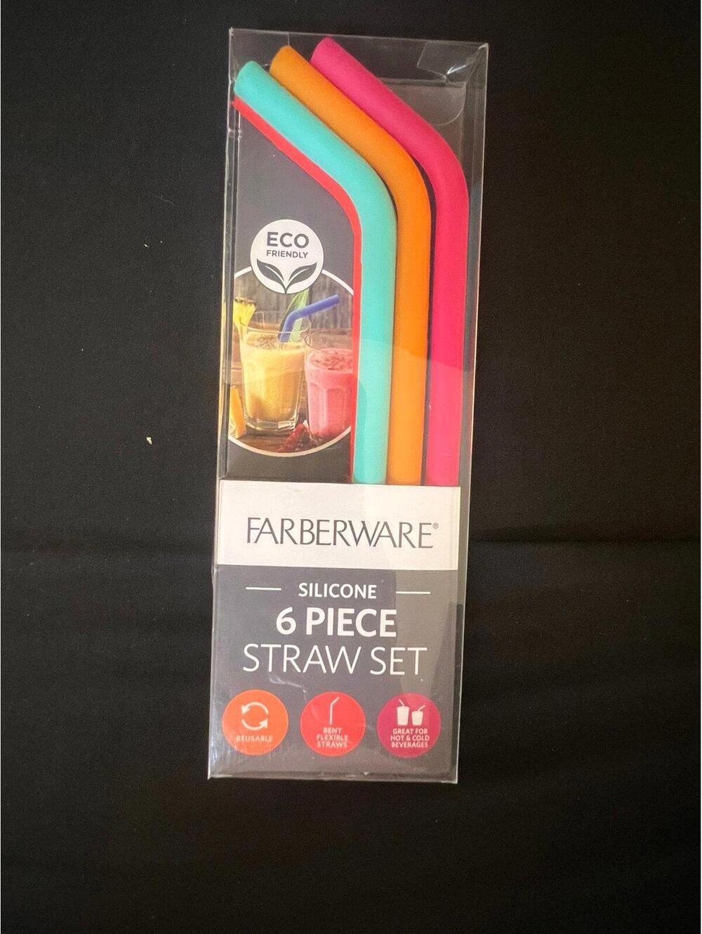 Farberware 6 Piece Large Eco Friendly Reusable Silicone Straw Set